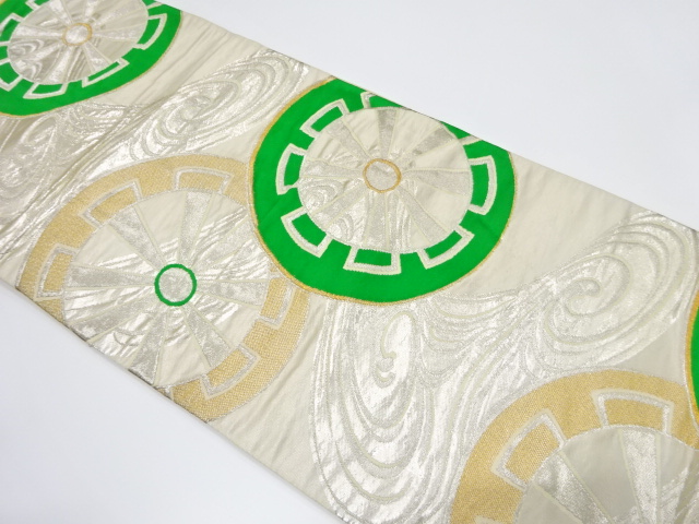 アンティーク　流水に源氏車模様織り出し袋帯